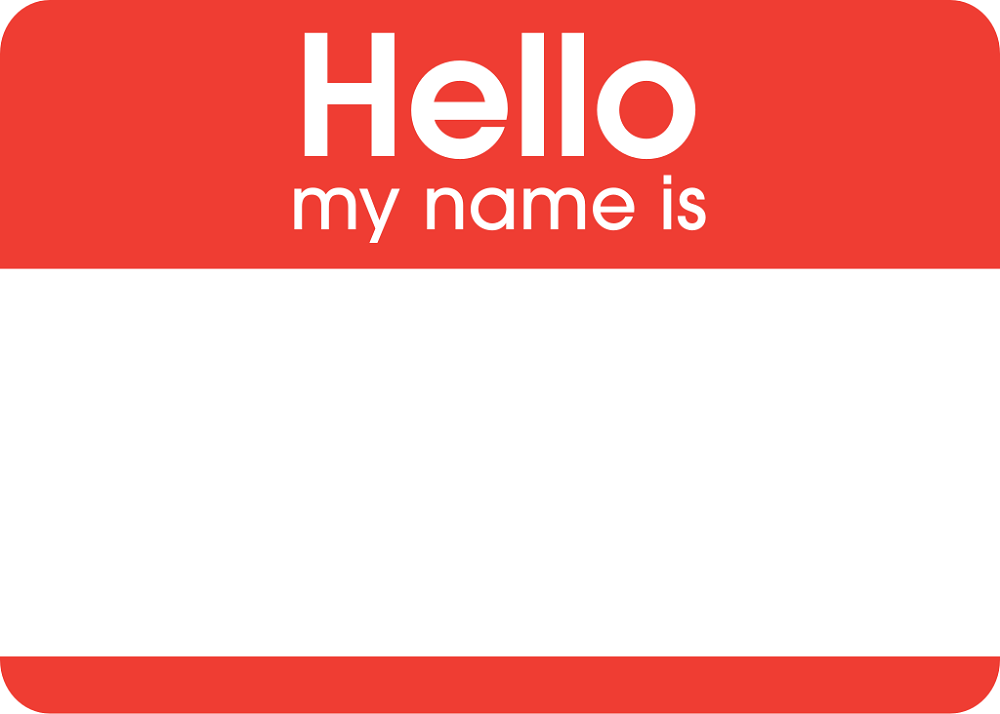 A red and white sticker with the words 