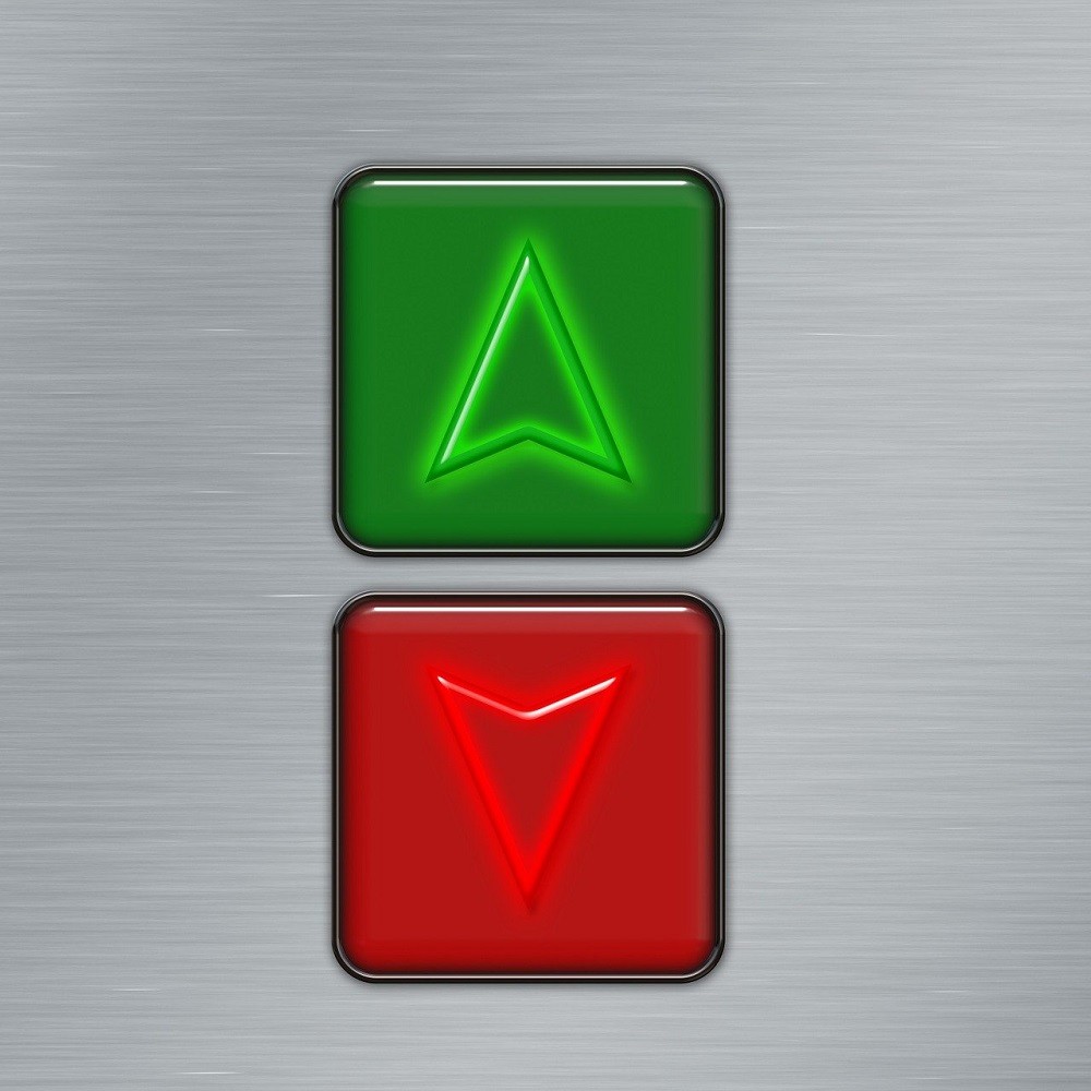 Two elevator door icons. A Green arrow pointing up and a red arrow pointing down