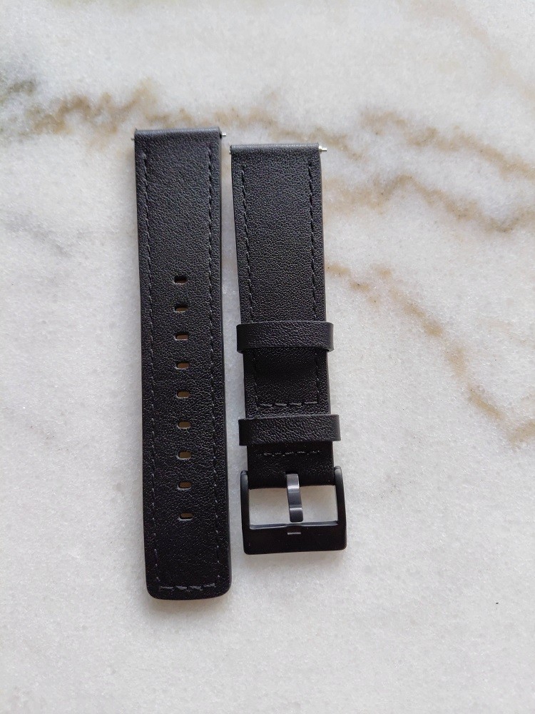 A black leather watch strap