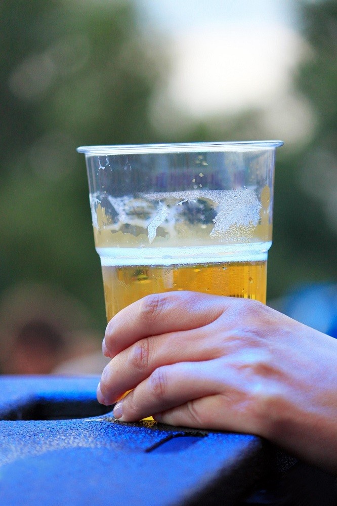Beer in a clear plastic cup