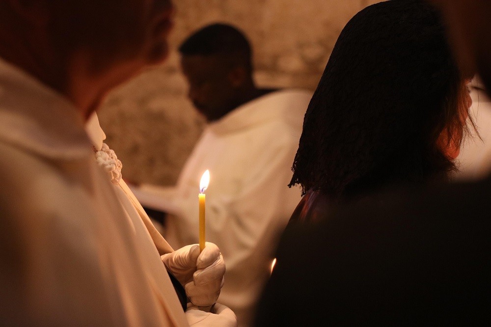 Members of a congregation participating in the church service